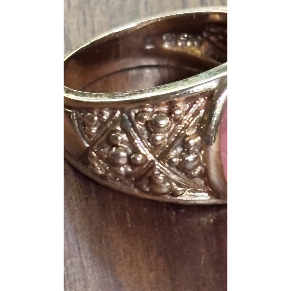 Vtg Sterling Silver Gold Plated Rhodochrosite Pebbled Ring Sz 7 6.8 gms - Picture 3 of 7